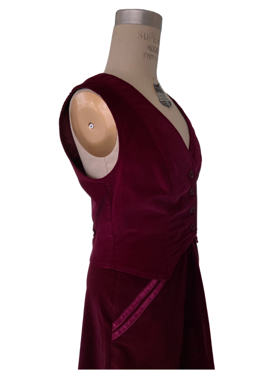 vintage 1970s Brass Plum By Nordstrom Burgundy Velvet Skirt And Vest size 5