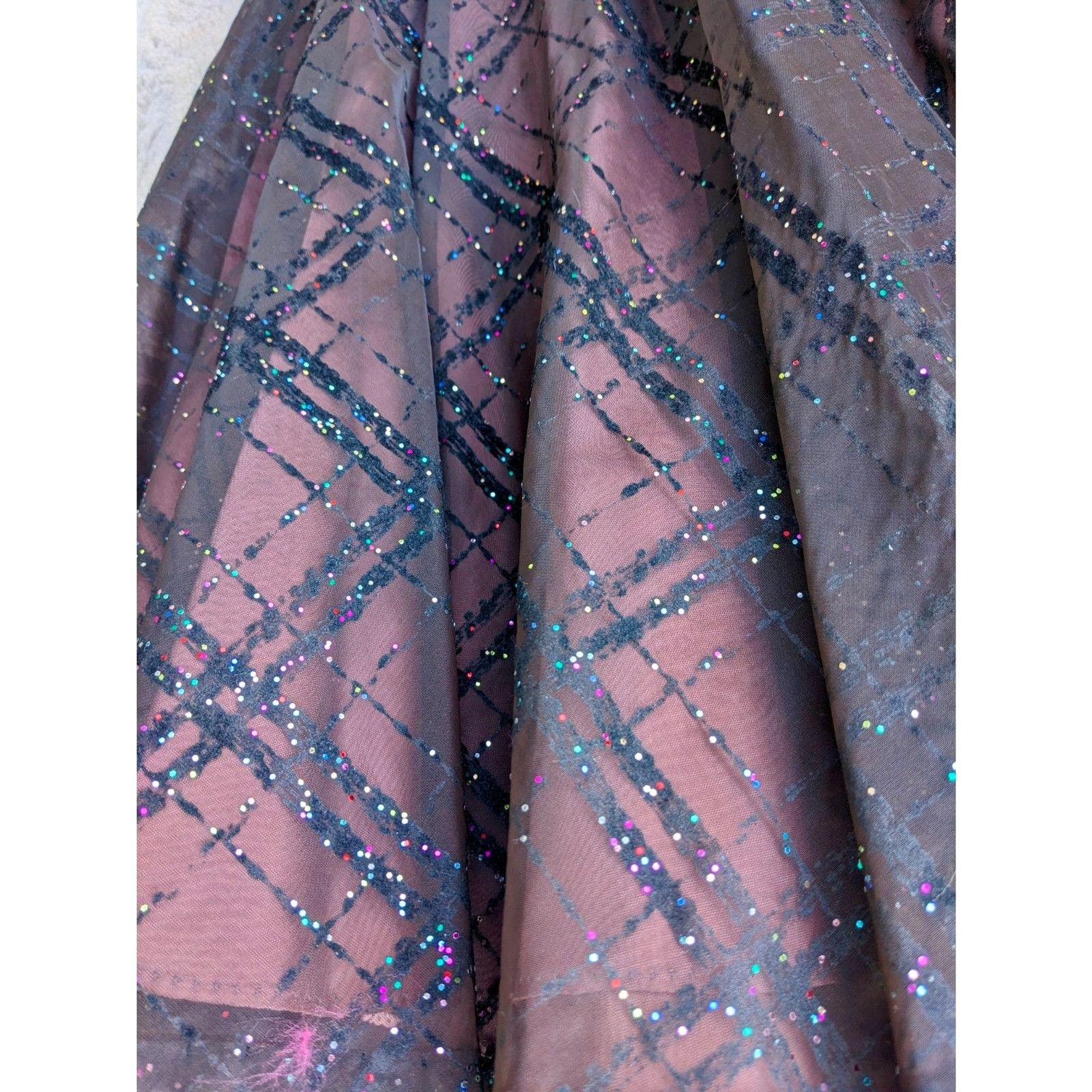 VTG Velvet Flocked Organza & Satin Glitter Embellished Evening Circle Skirt, 2/4