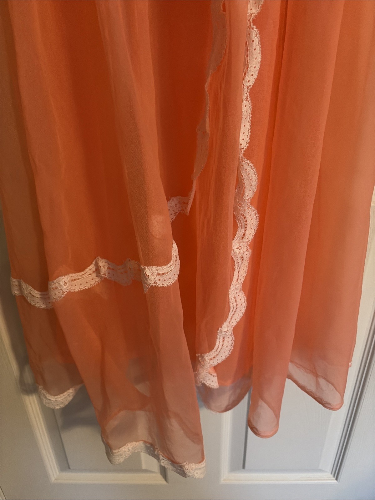 Vtg LISETTE Lingerie Sheer Nylon Chiffon Peignoir Robe Small Coral