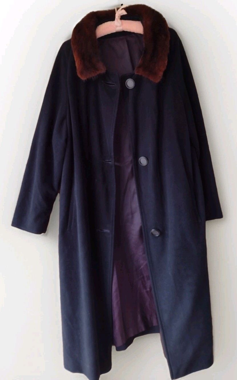 Vintage 1950s Cashmere Blend Coat with Real Mink Collar Sz 18-20 Union Made