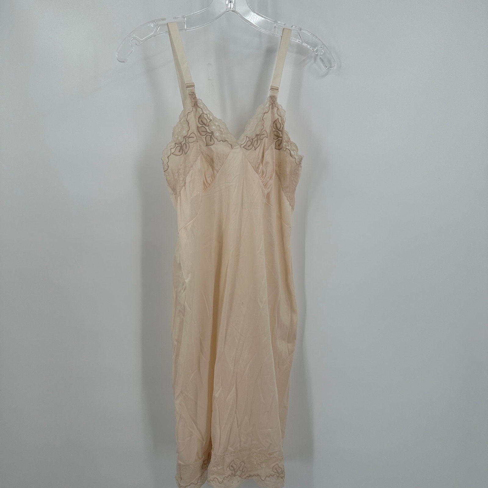 Womens Vintage Full Slip Dress Size 34 Mid Century Pinup Coquette Lace Trim