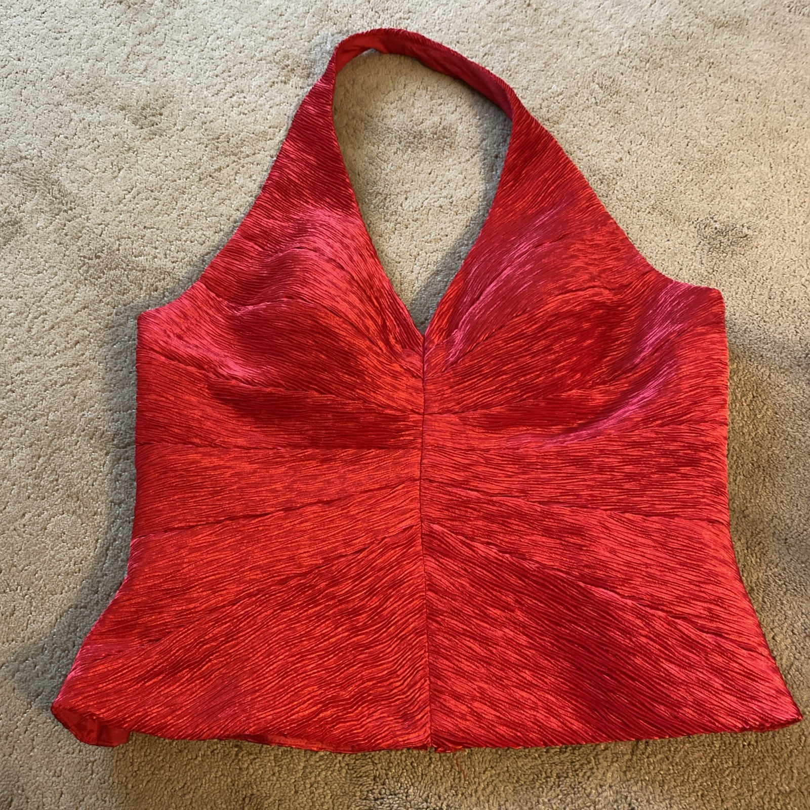 VINTAGE CACHE PLUS SIZE TEXTURED HALTER TOP LINED ZIPPER BACK PARTY WEAR SIZE 16
