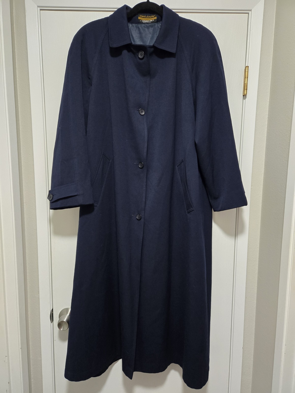 Vintage Tempo Europa London Fog 100% Wool Trench Coat Women’s 12 Regular Blue