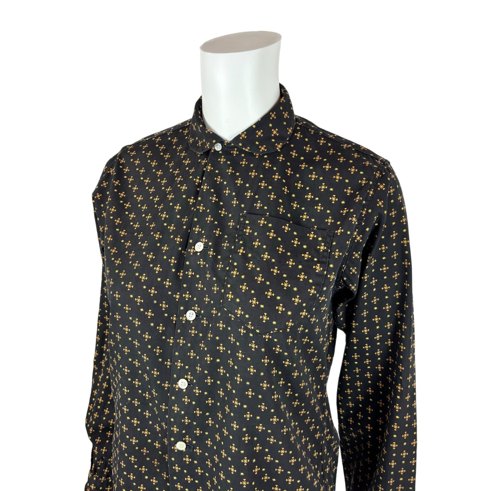 Vintage 50s Novelty Blouse Women’s Small Starburst Stars Print Black Yellow Top