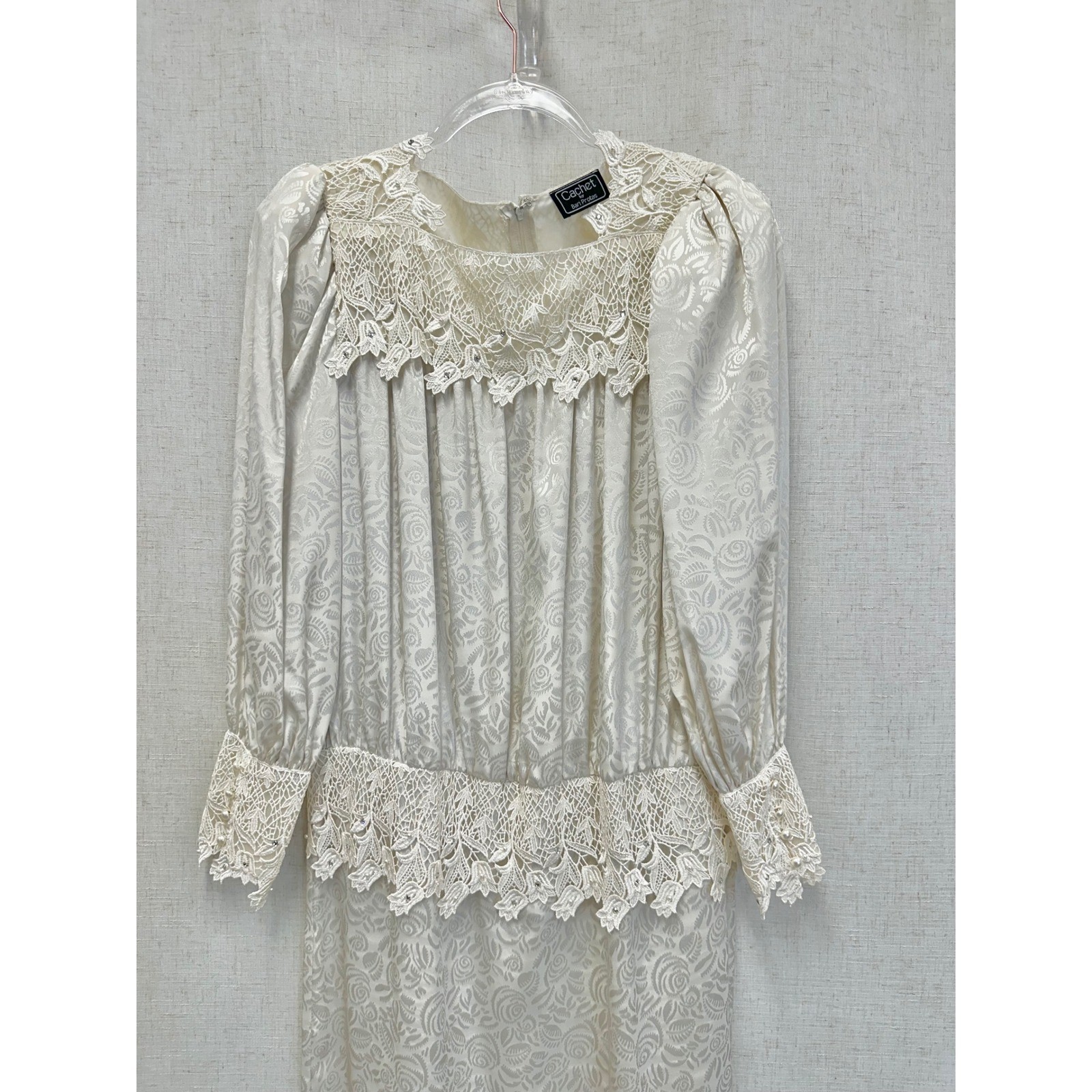 Cachet Bari Protas Floral Damask Lace Drop Waist Dress Womens 12 Cream Ivory 80s