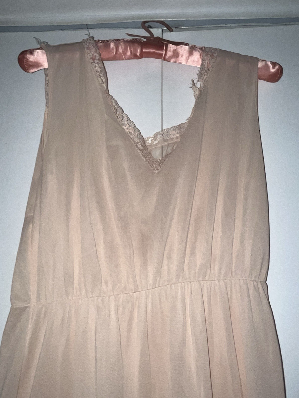 Vtg Countess Layne Peach Pink Nightgown 36 Bridal Chiffon Lace Blush Full Slip