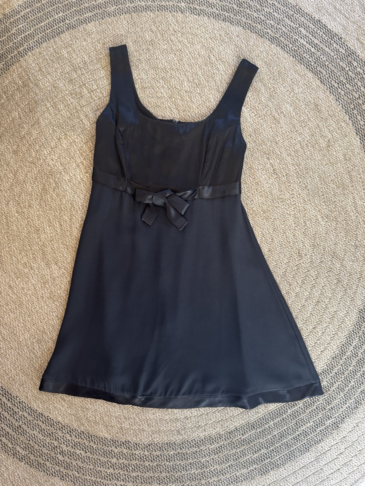 VTG 90s/Y2K LBD coquette black Empire Waist satin trim Dress Bow sleeveless mini