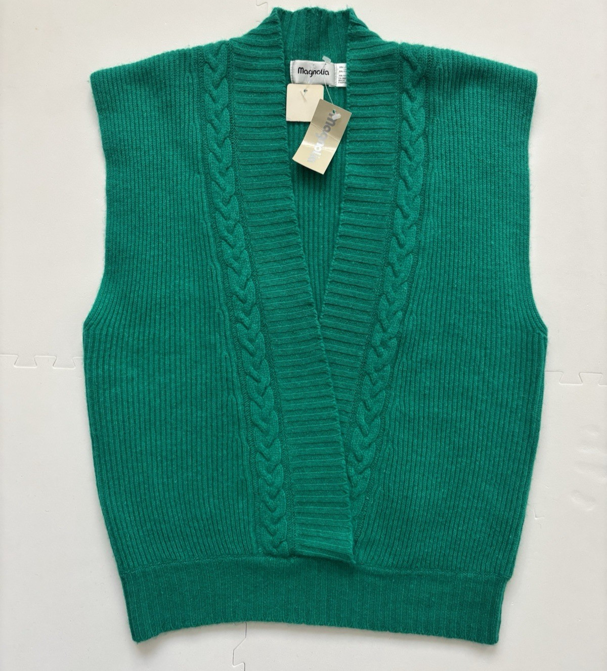 Vtg Magnolia 80’s Sweater Vest Women Preppy Lambwool Angora Cable – Size L Grn