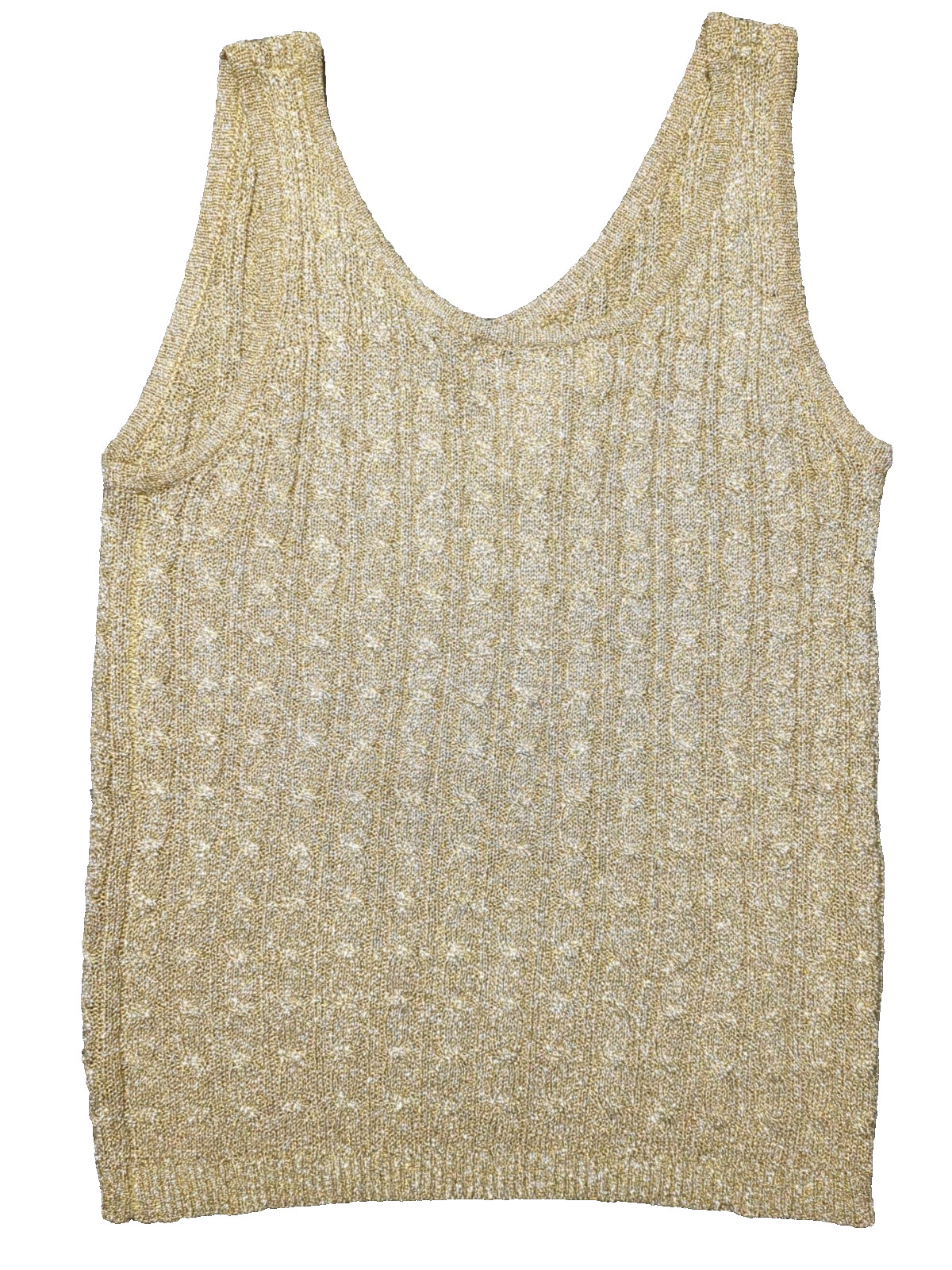 Effeci Large Gold Ribbed Tank Top Sweater Lightweight Disco/Rave 70’s-80’s-90’s