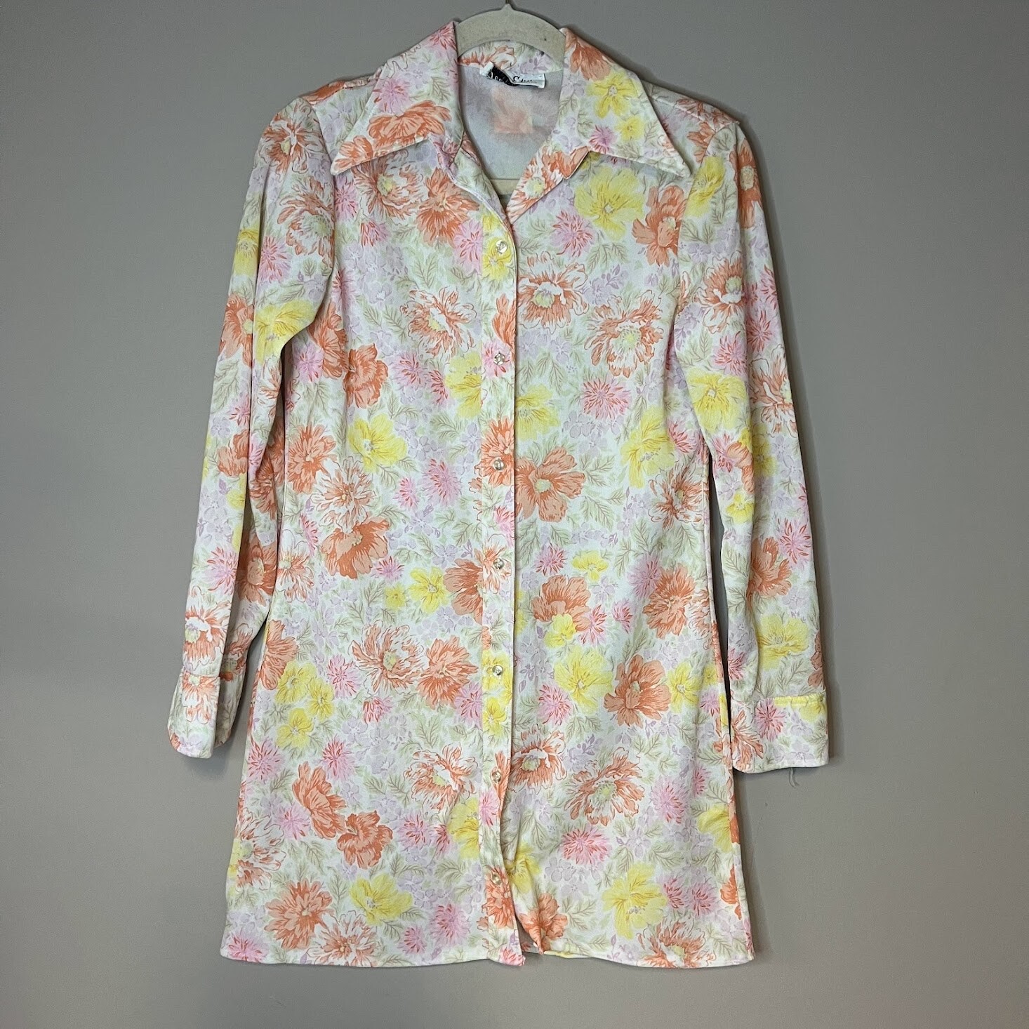 VTG 1970s Floral Button Up Skirt Mini Dress Tunic Boho Hippie Hippy 70s M/L ?