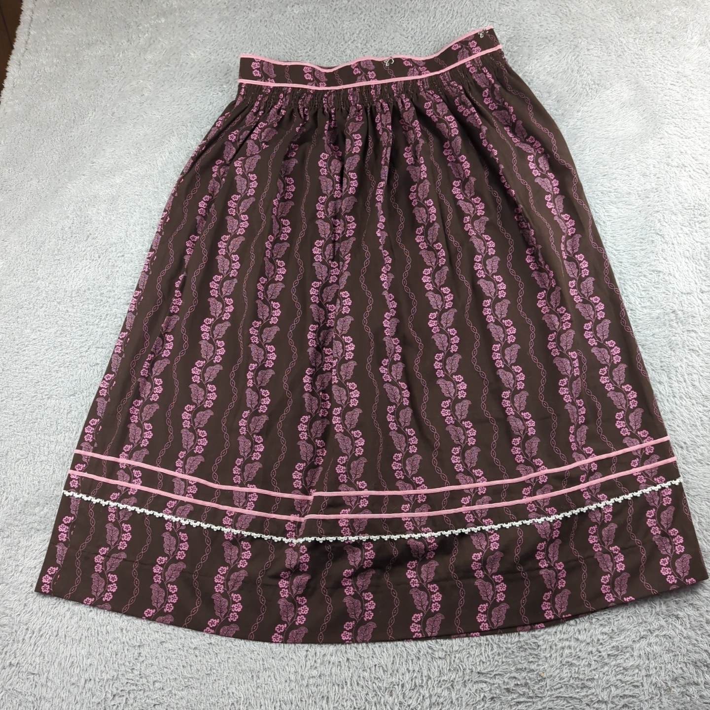 Vintage Skirt Womens Waist 31 Brown Pink Below The Knee Trim Talon Zipper
