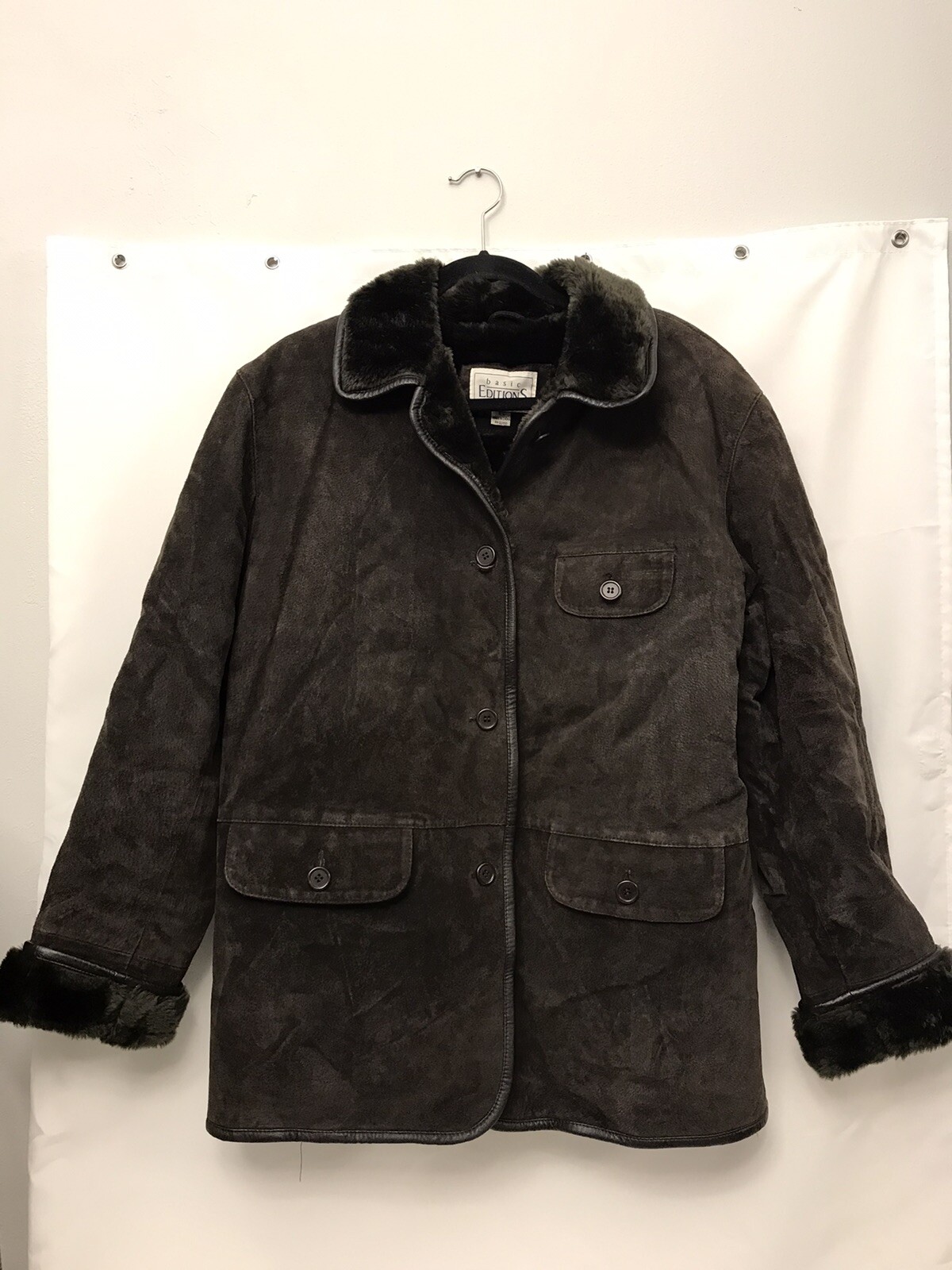 VINTAGE BROWN SUEDE LEATHER FAUX FUR JACKET COAT SMALL WOMEN BASIC EDITIONS