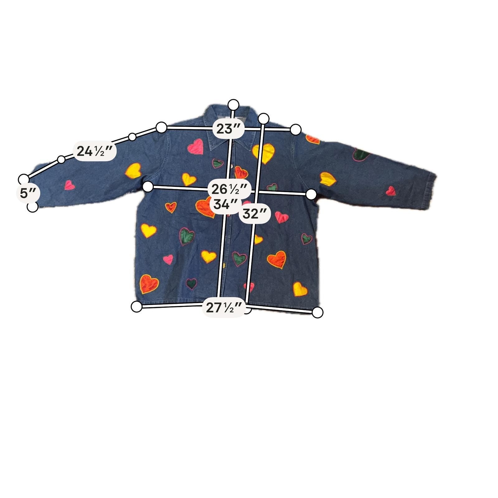 Vintage Keren Hart Women NA Denim Heart Applique Shirt Jacket Blue Oversized