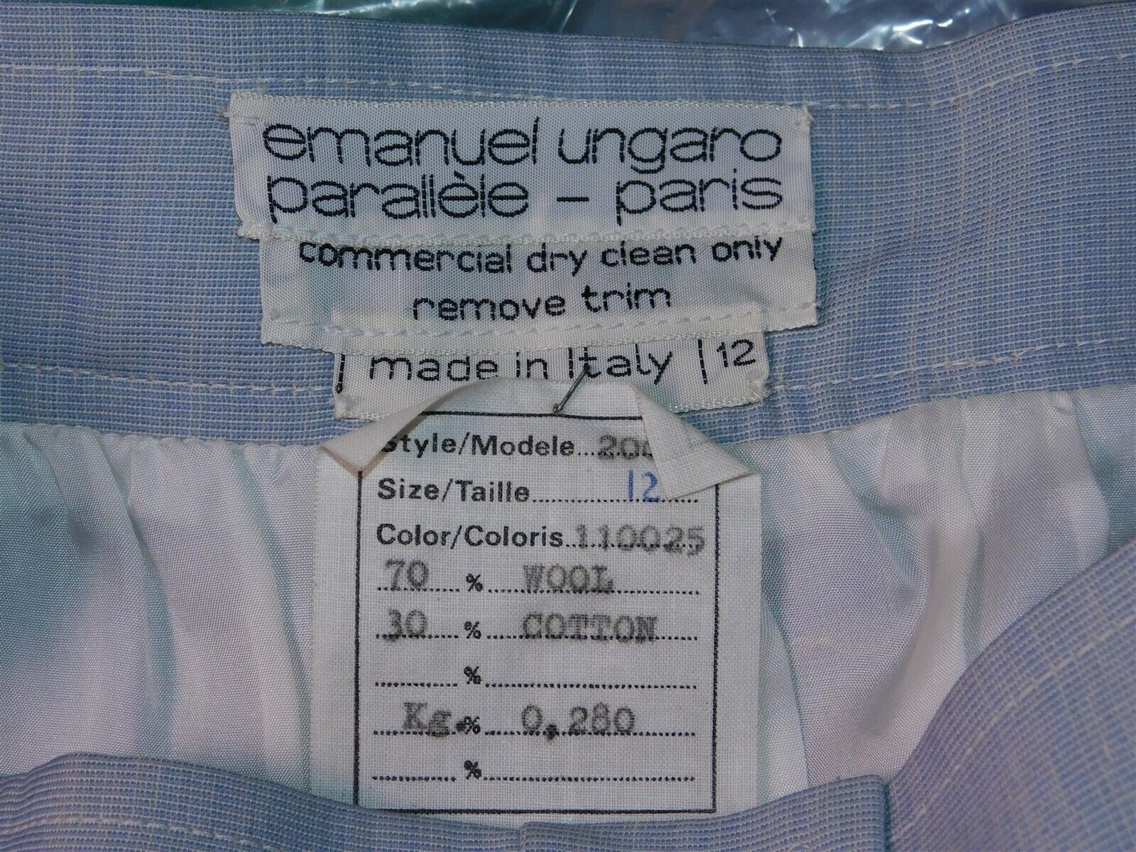 Vintage EMANUEL UNGARO Womens Flint Blue Grey Shade Wool Blend Skirt Sz 12