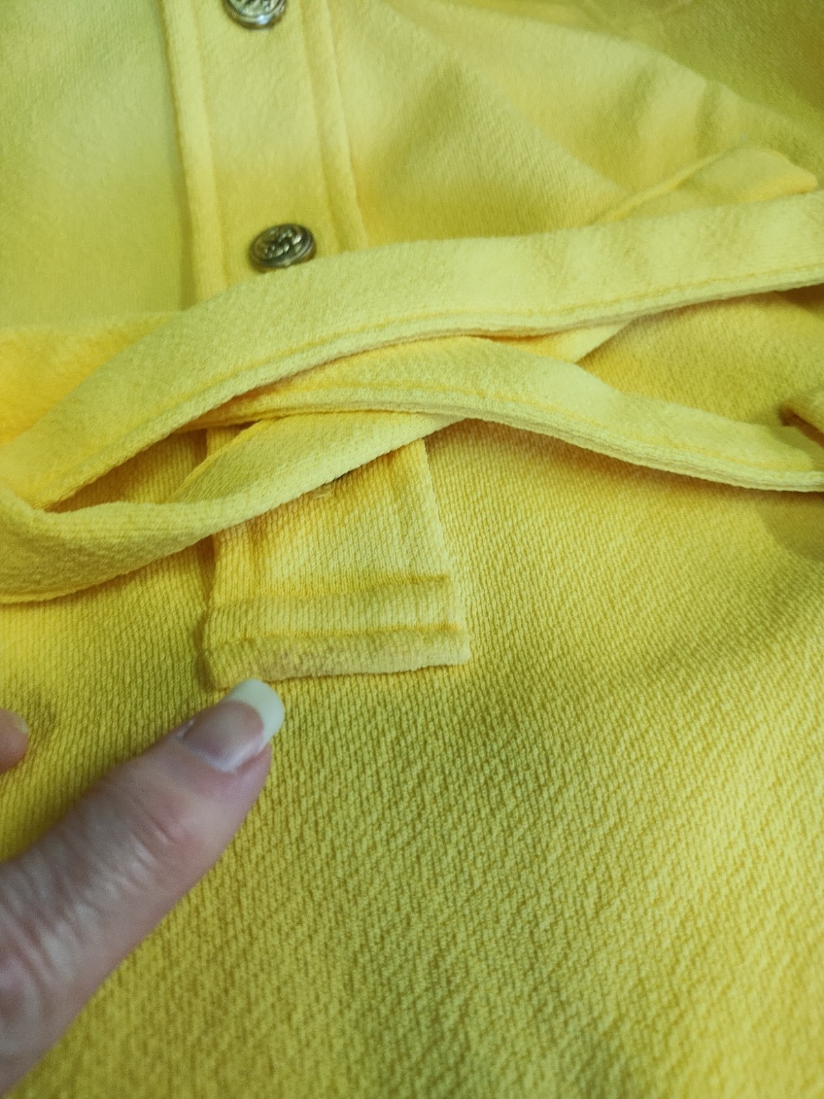 Vintage 1970’s Yellow Polyester Dress Brass Nautical Buttons Belt Pockets SM/M