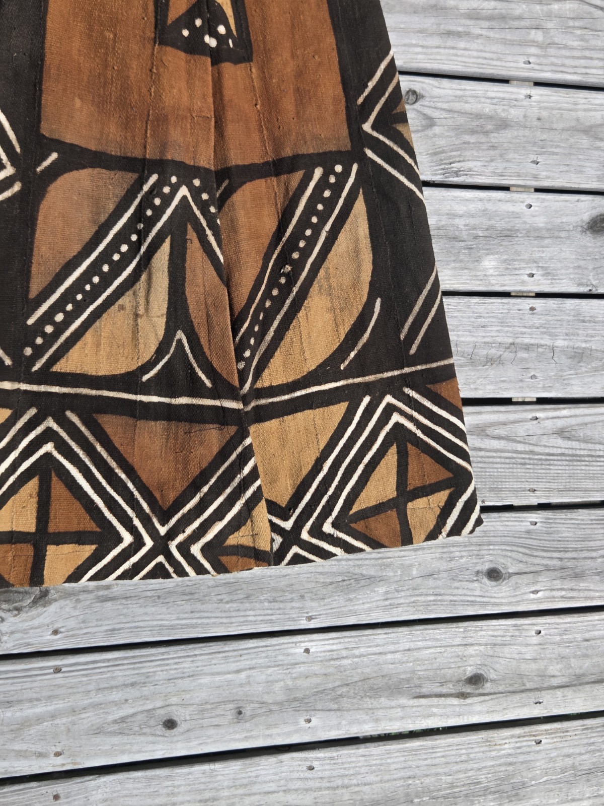 Vintage African Mudcloth Bogolan Long Duster Coat Geometric Handwoven Boho Art
