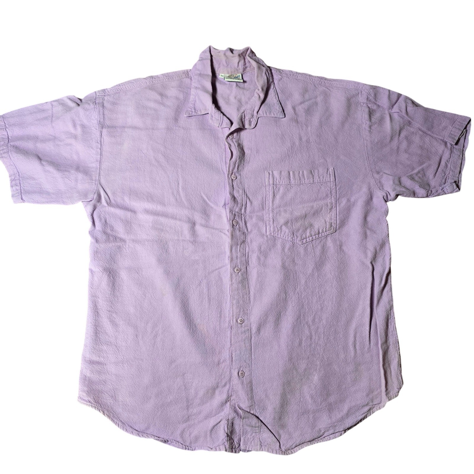 VTG Club West 100% Cotton USA Short Sleeve Lt Purple Button Up Shirt M pocket
