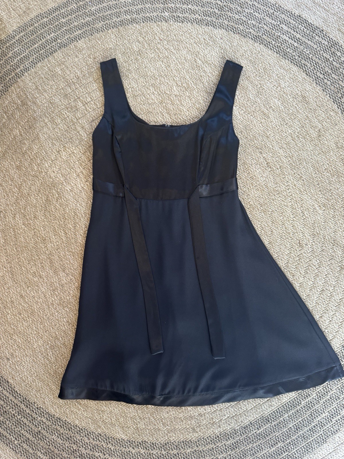 VTG 90s/Y2K LBD coquette black Empire Waist satin trim Dress Bow sleeveless mini