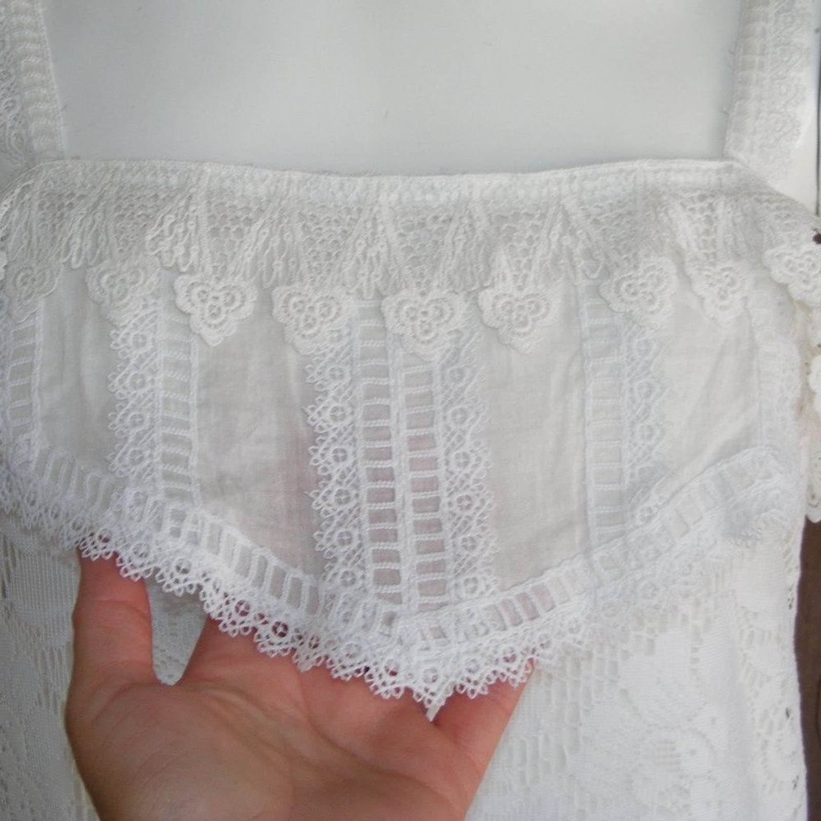 JESSICA MCCLINTOCK Dress, XS/S, White Lace, Maxi, Spaghetti Straps, Vintage