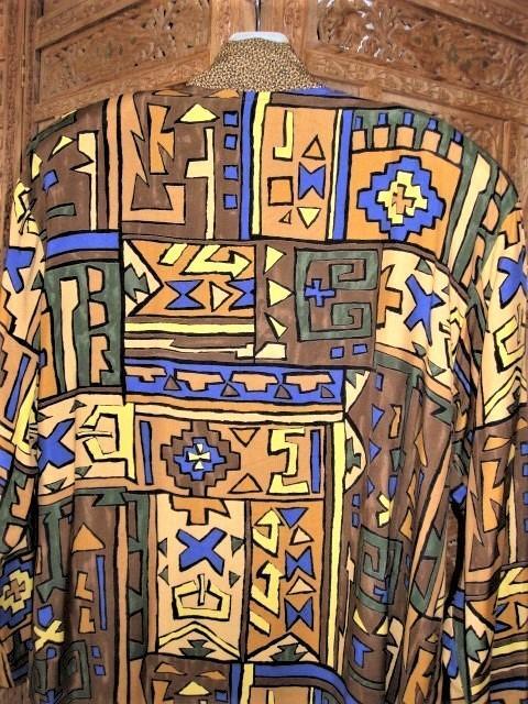 A.K.F. New York Gorgeous Vintage Duster/Topper Bold Geo Aztec Print Open Front