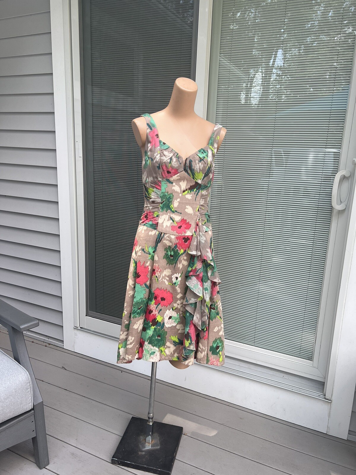 Vintage Nanette Lepore Summer Dress, Floral Print Dress with Ruffles, XXS