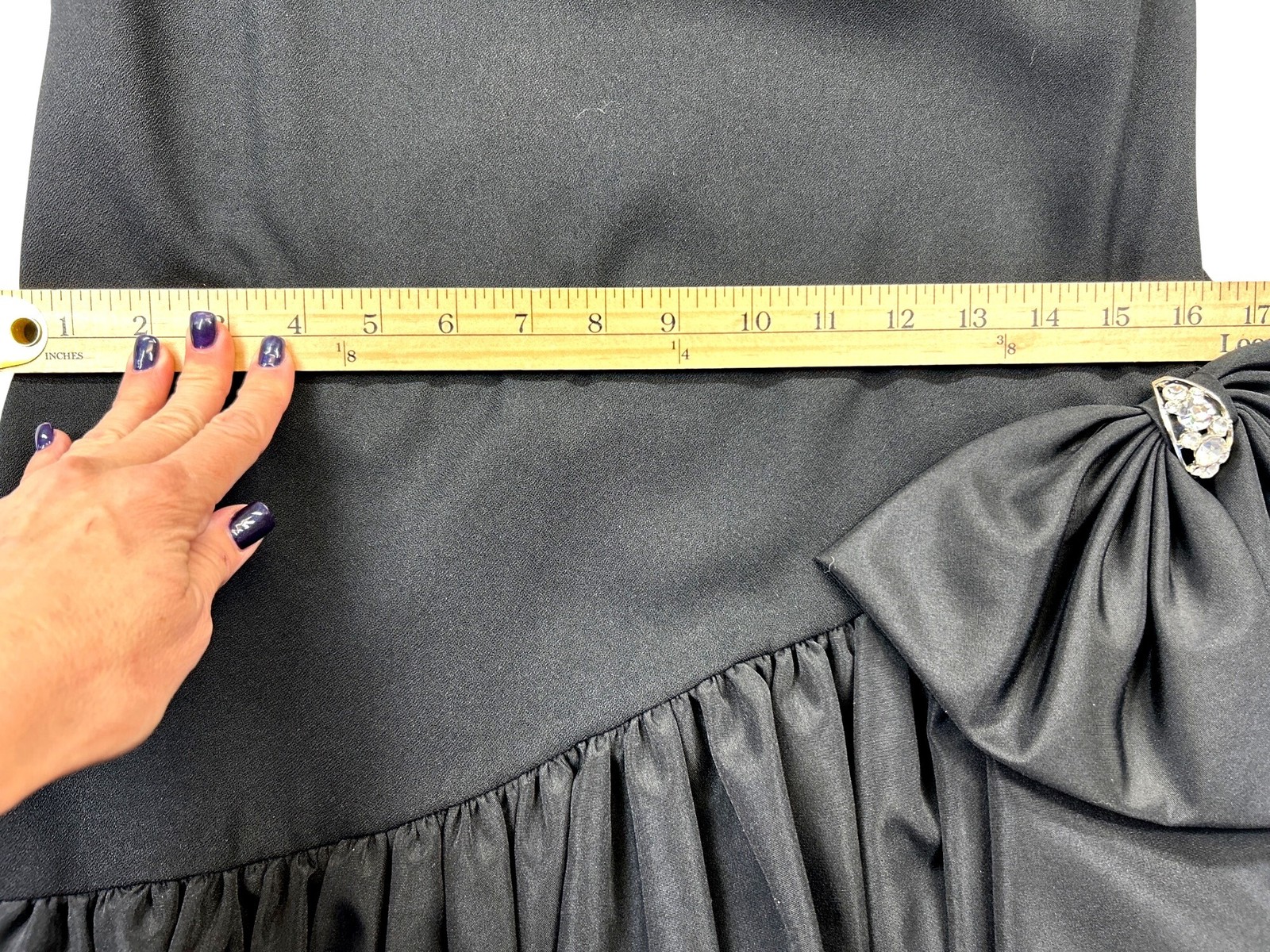 Vintage Huey Waltzer for Darcy Cocktail Dress Sz M Black Ruffles Bow Retro 80s