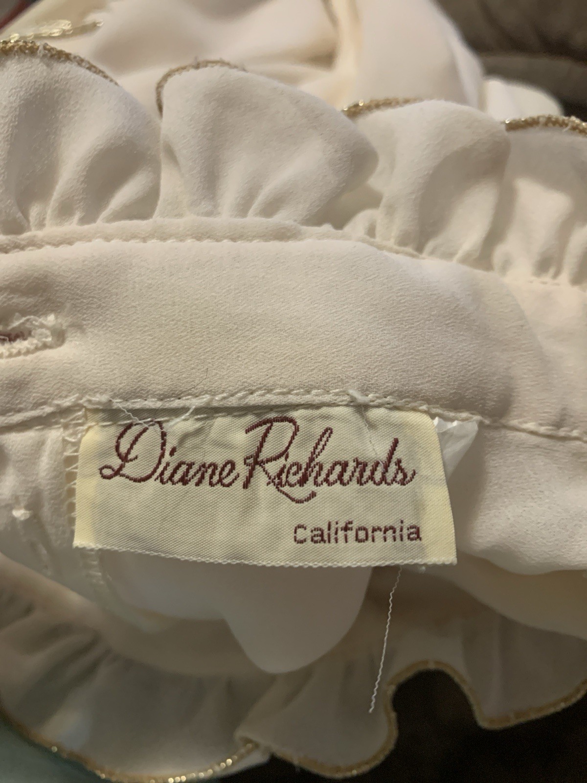 Vtg Diane Richards Women’s Ivory Victorian Blouse Sz 16 Pleated Ruffle Gold Trim