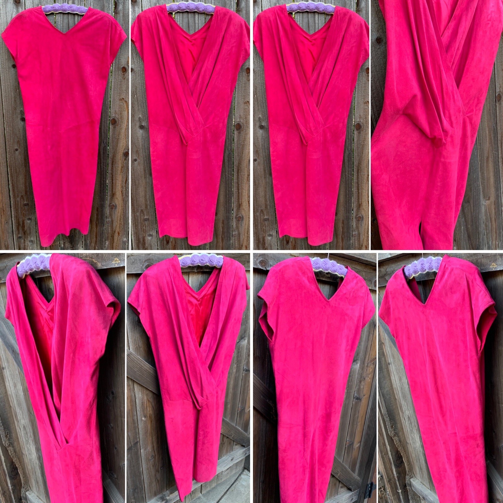 VAKKO Suede Dress Low Back Hot Pink Made In USA 1980s 80s Vintage Size 6