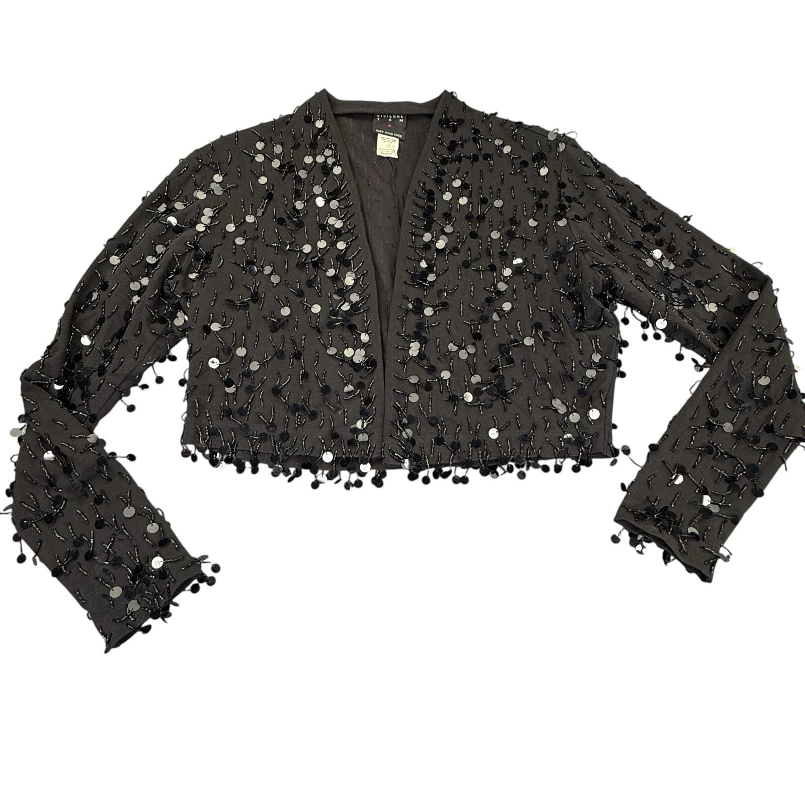 Vintage Vivienne Tam East Wind Code 80s 90s Black Beaded Sequin Bolero Jacket 1