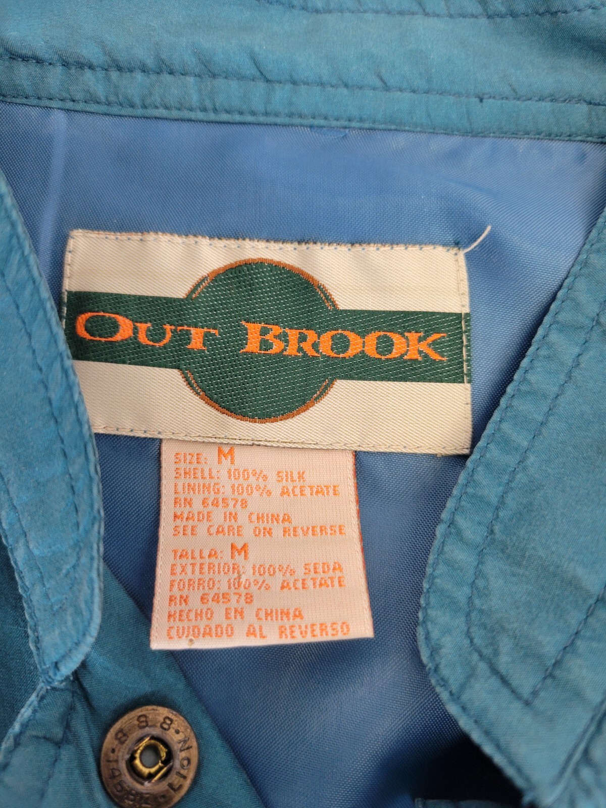 Out Brook Snap Up Track Suit 100% Silk Teal Stripes Boho 80’s Vintage