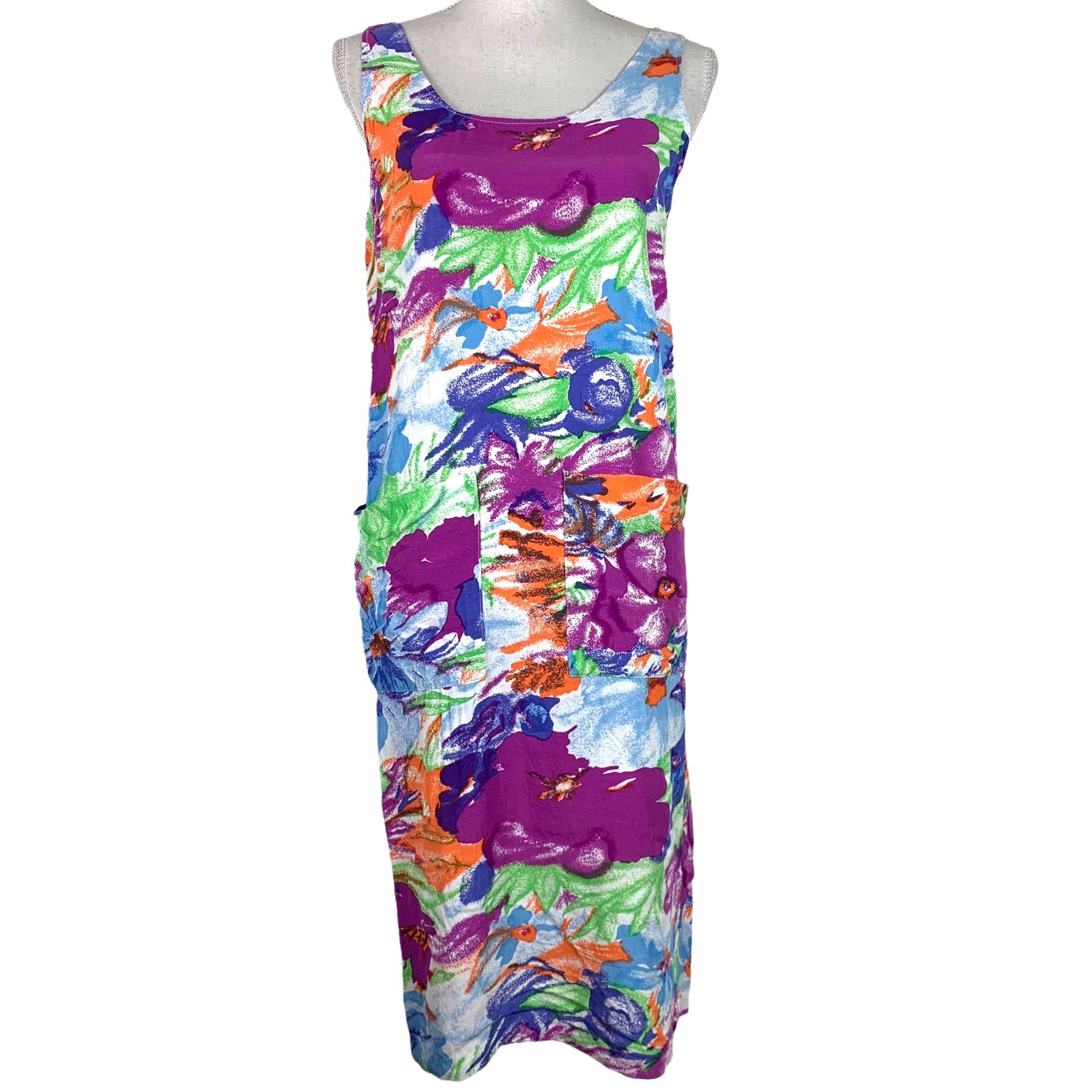 Vintage Dress Size Small Sacha Khan Shift Tank Knee Length Multicolor Floral