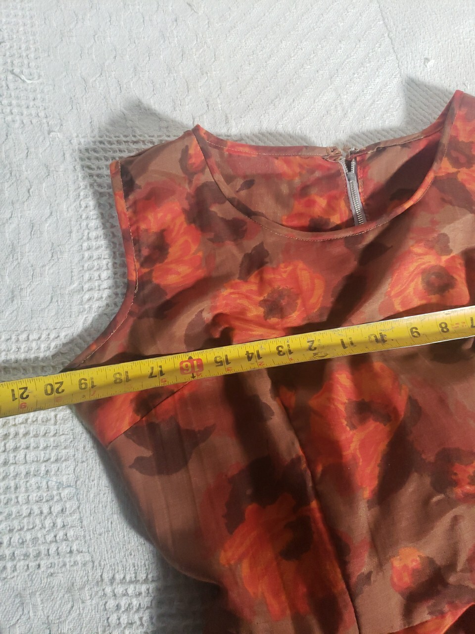Vintage Lora Lenox Floral Sheath Dress Sleeveless Brown Orange Medium Unlined