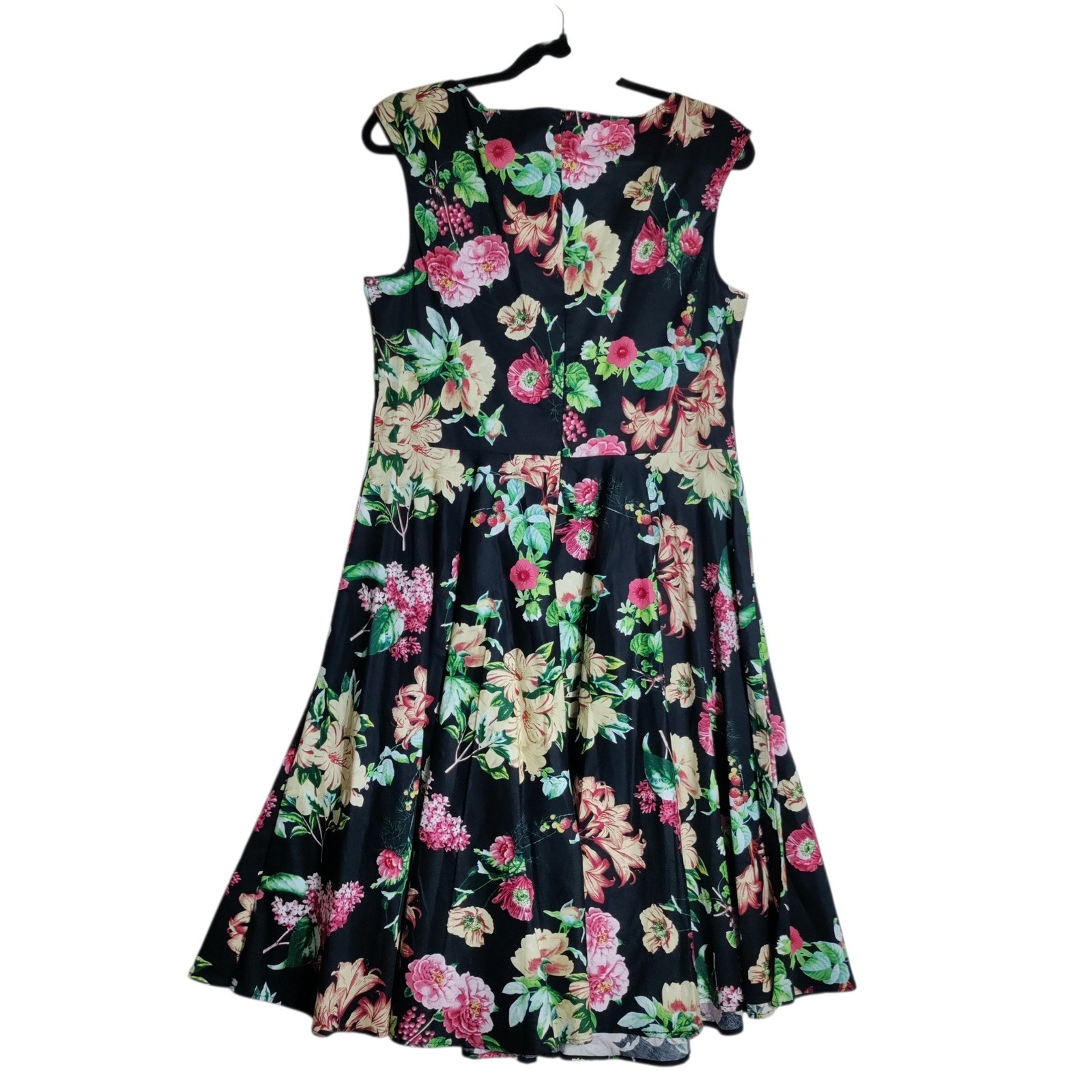 Belle Poque Floral Fit and Flare Dress XL Black Pink Sweetheart Retro Rockabilly