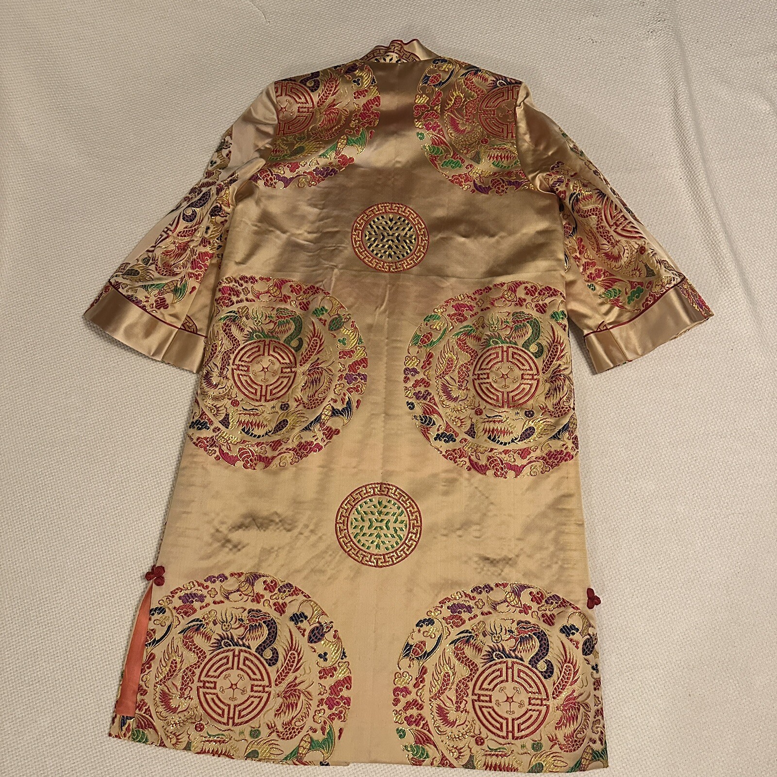 Vintage Park Seoul Korea Brocade Silk Robe Coat Dragon Phoenix Gold Womens 14