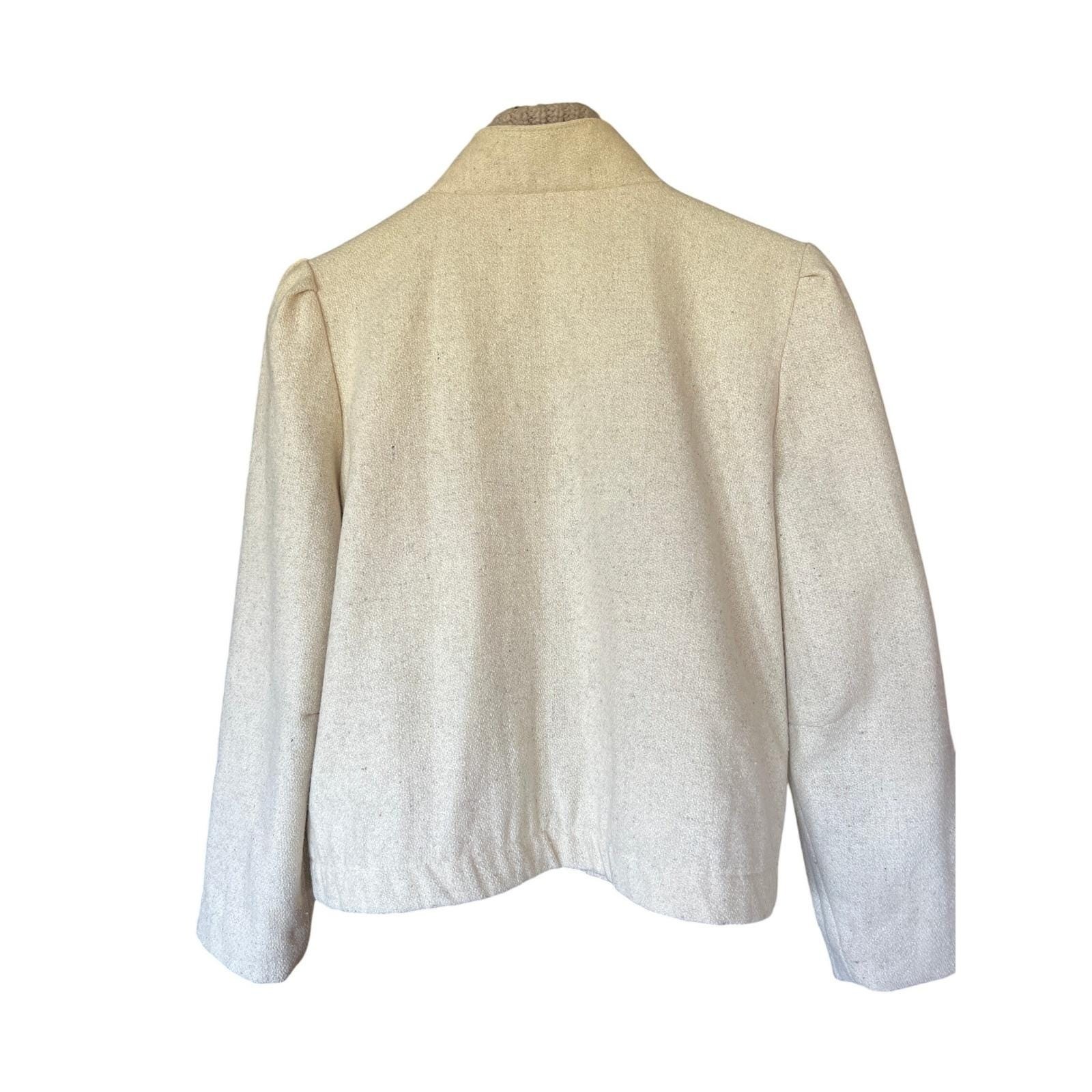 Vintage 70s Cream Wool Pleated Sunburst Jacket Puff Shoulder Quiet Luxury