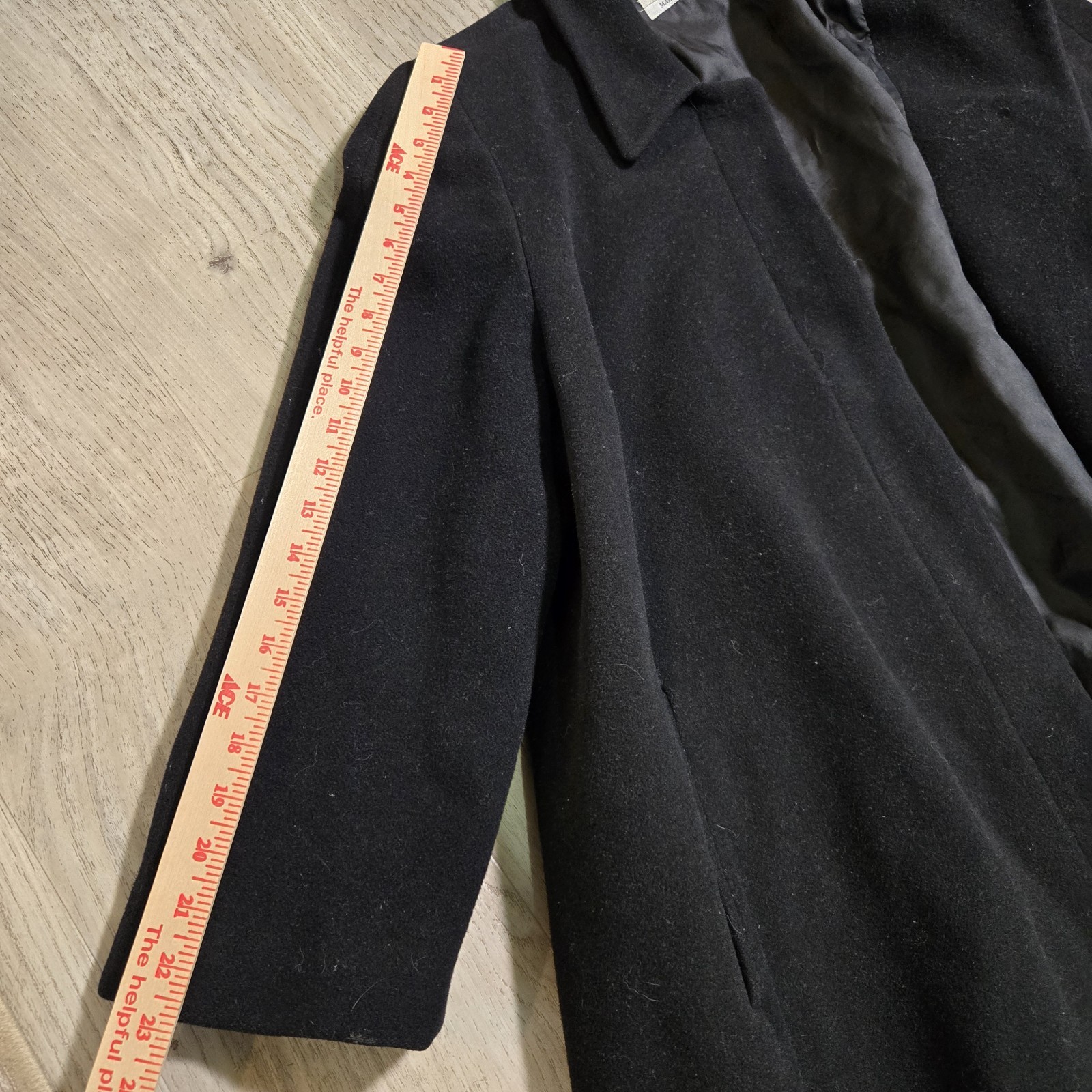 Vintage Emporio Armani Italy Womens 44 Swing Coat Virgin Black Wool Satin Lined