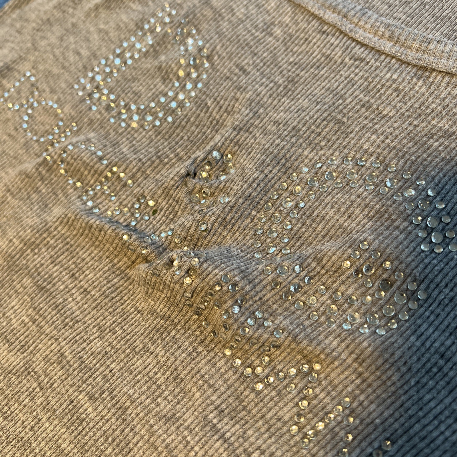 Y2K Dolce & Gabbana D&G Rhinestone Letters Spellout Logo Gray Tank Top Women XL
