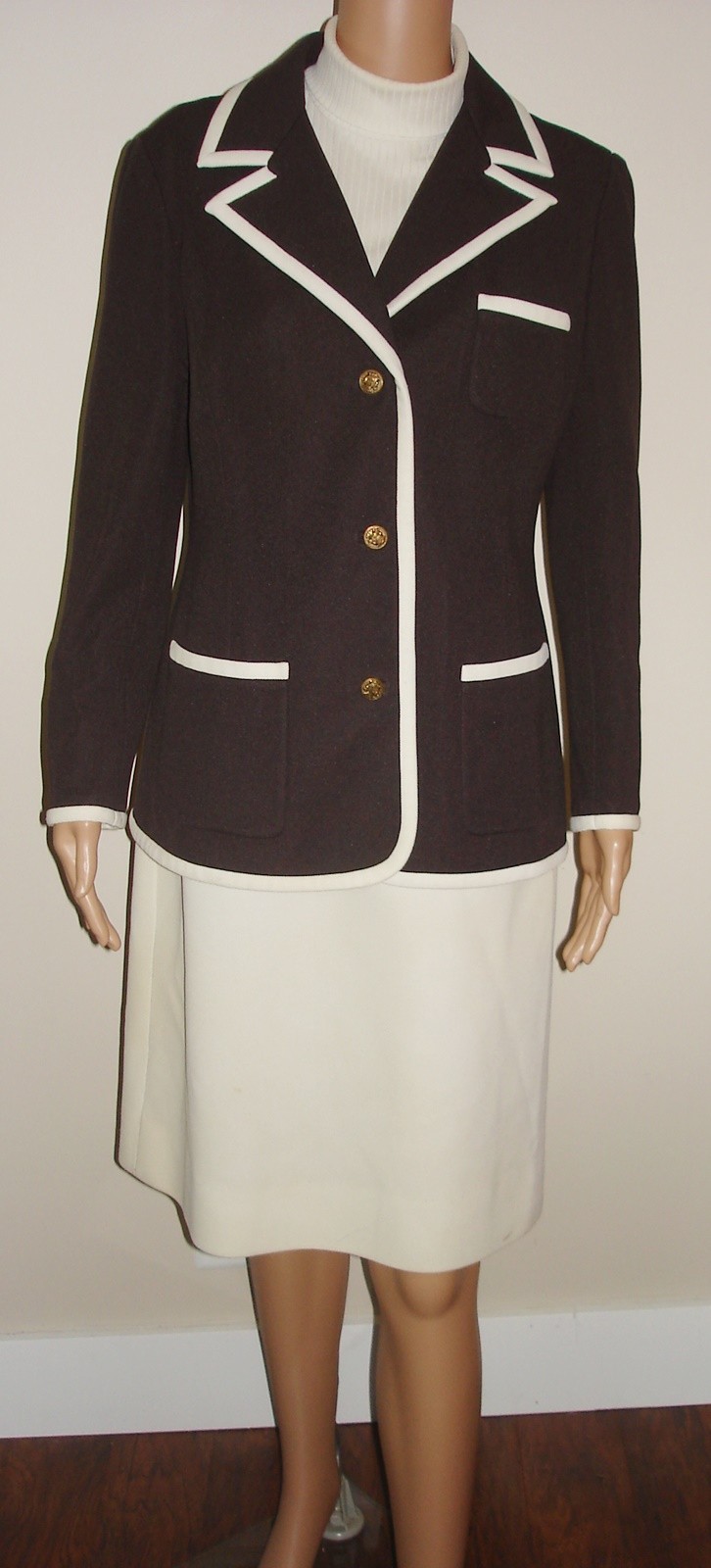 Butte Knit 2 Piece Suit Dress & Jacket Chocolate Brown Jacket White Dress Mock