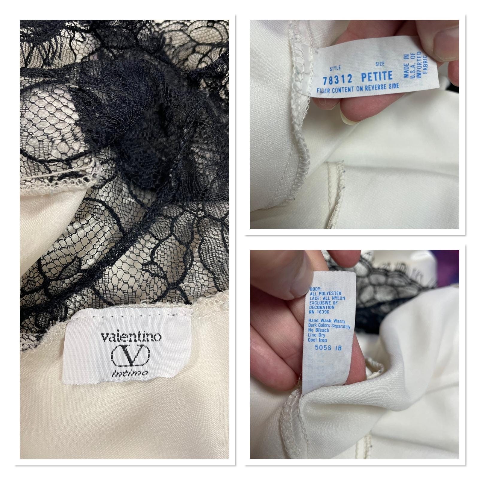 Vintage Valentino Intimo Ivory Black Lace Satin Slip Dress Nightgown 90s Petite