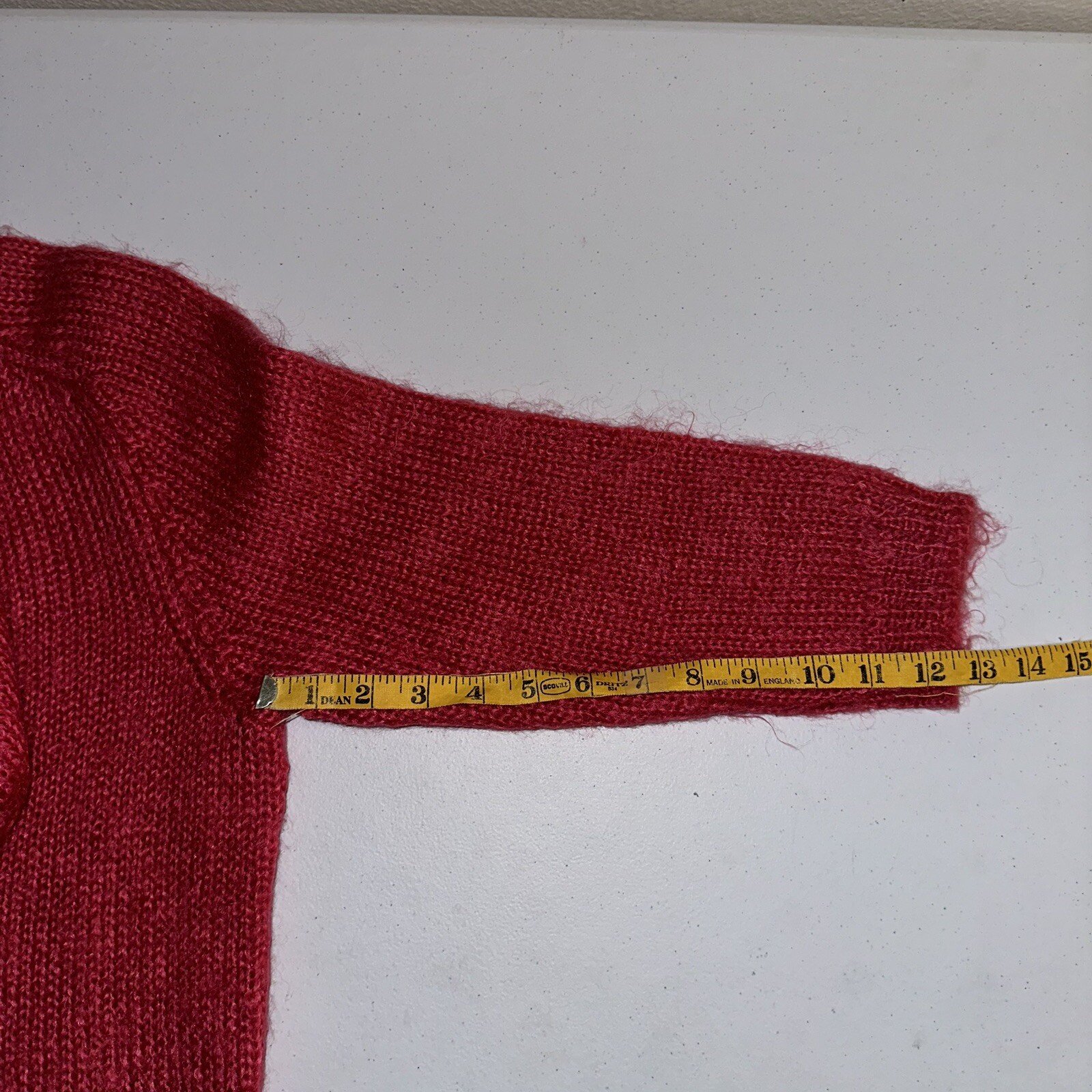 Vintage 1960s 100% Mohair Cardigan Sweater Pinkish Red Approx Sz Medium Shaggy
