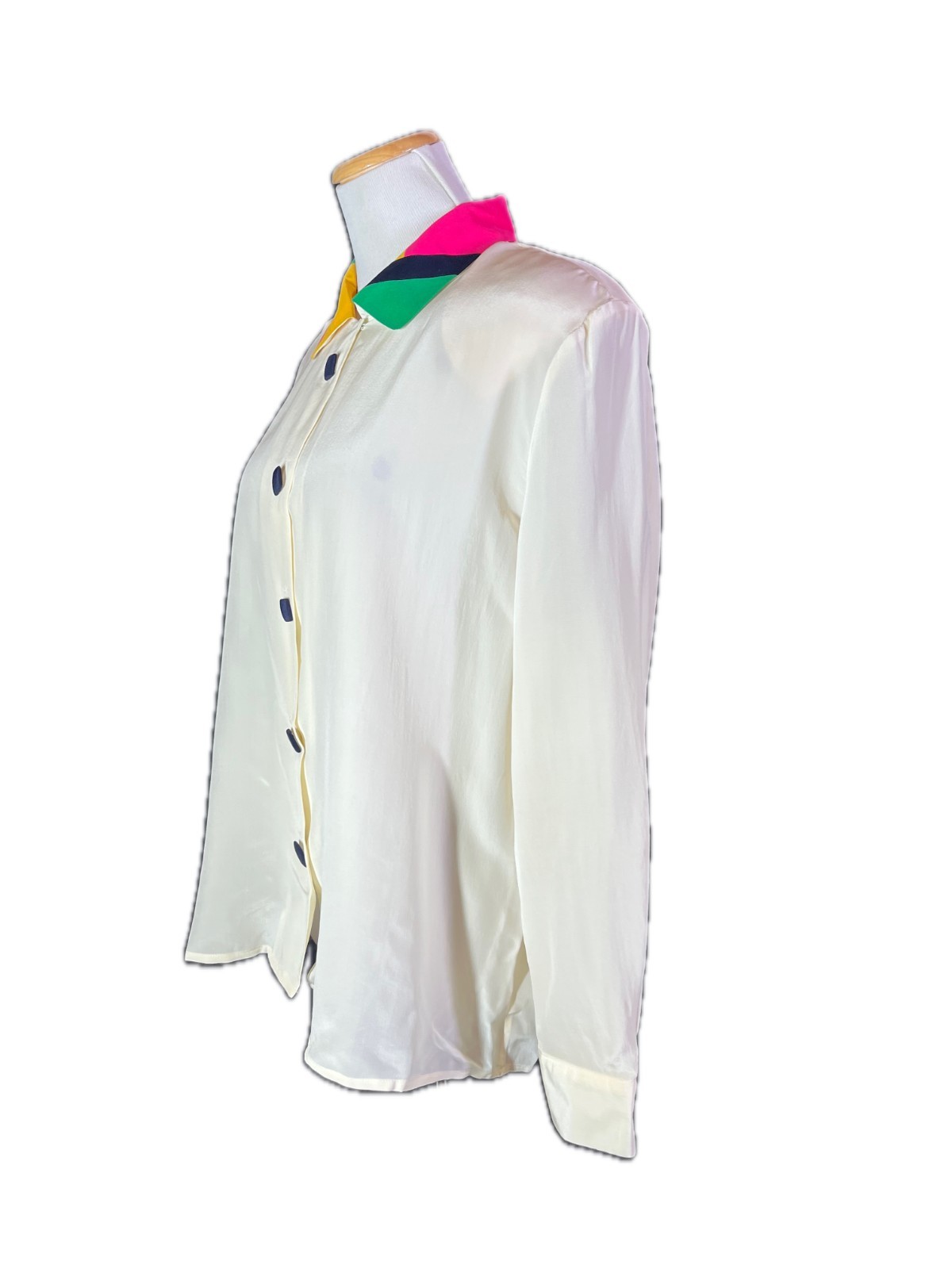 Vintage Jos. A Bank Women’s 16 Silk Button-Up Shirt Cream Colorful *Flaw