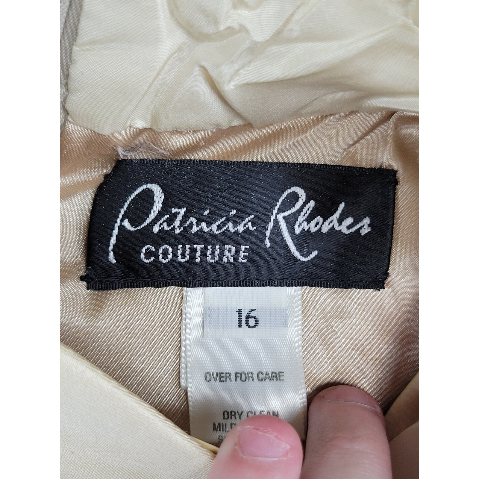 Patricia Rhodes Couture Vintage Dress 16 Champagne Black Soutache Lace High Neck
