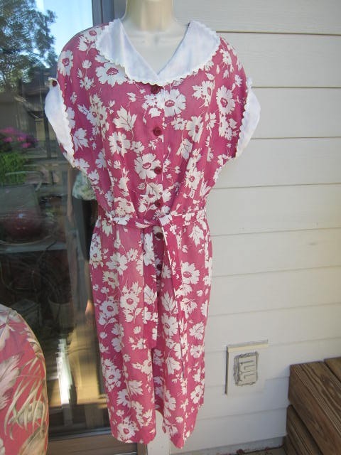 Aunt Lucy’s VTG 1930’s Pink Floral Handmade Day House Dress Belted~Pockets~Sz L
