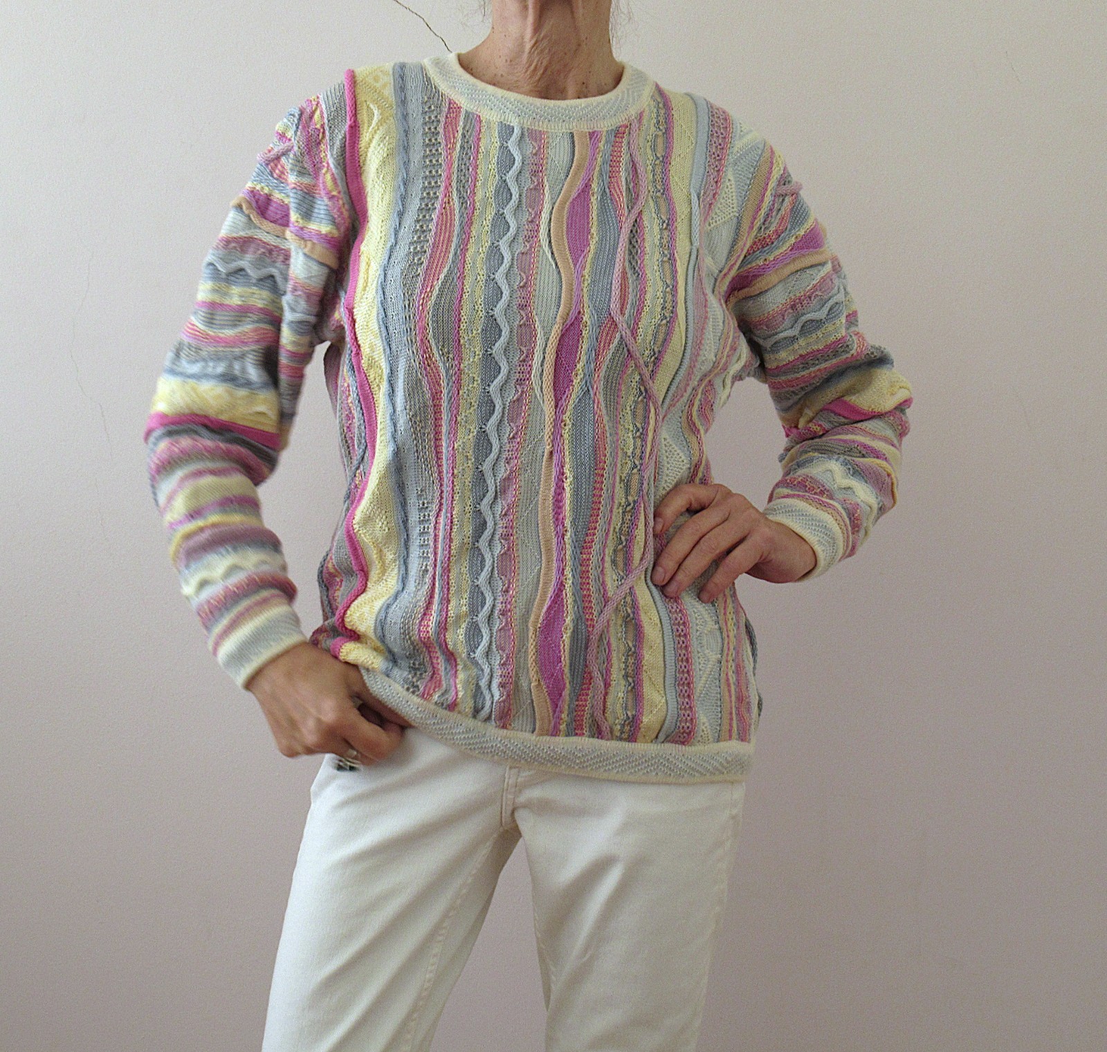 Vintage 80s 3D Pastel Wool Coogie Style Jumper Sweater Small Medium