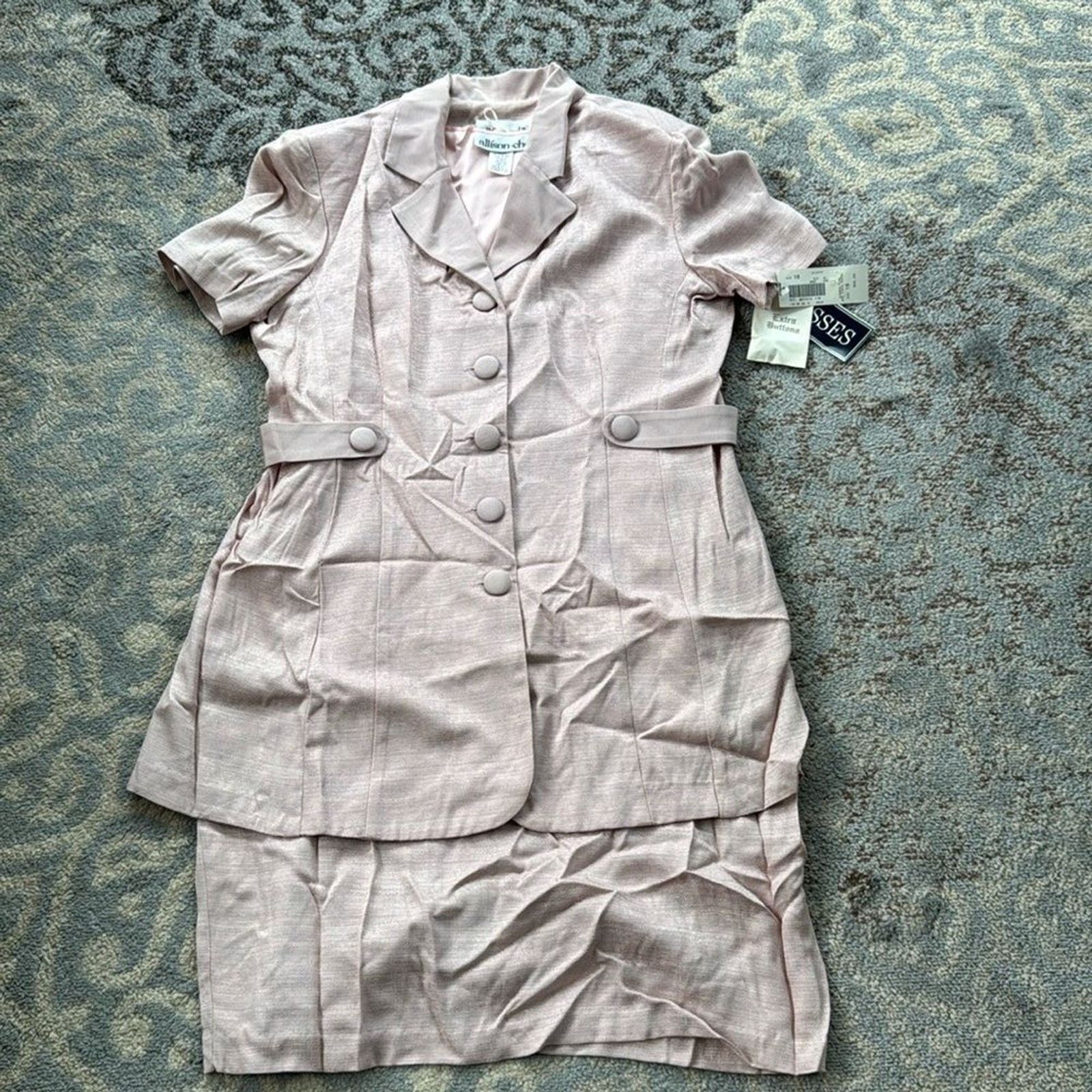 Vintage Allison-Che Blazer Dress Two Piece Set Pink 16