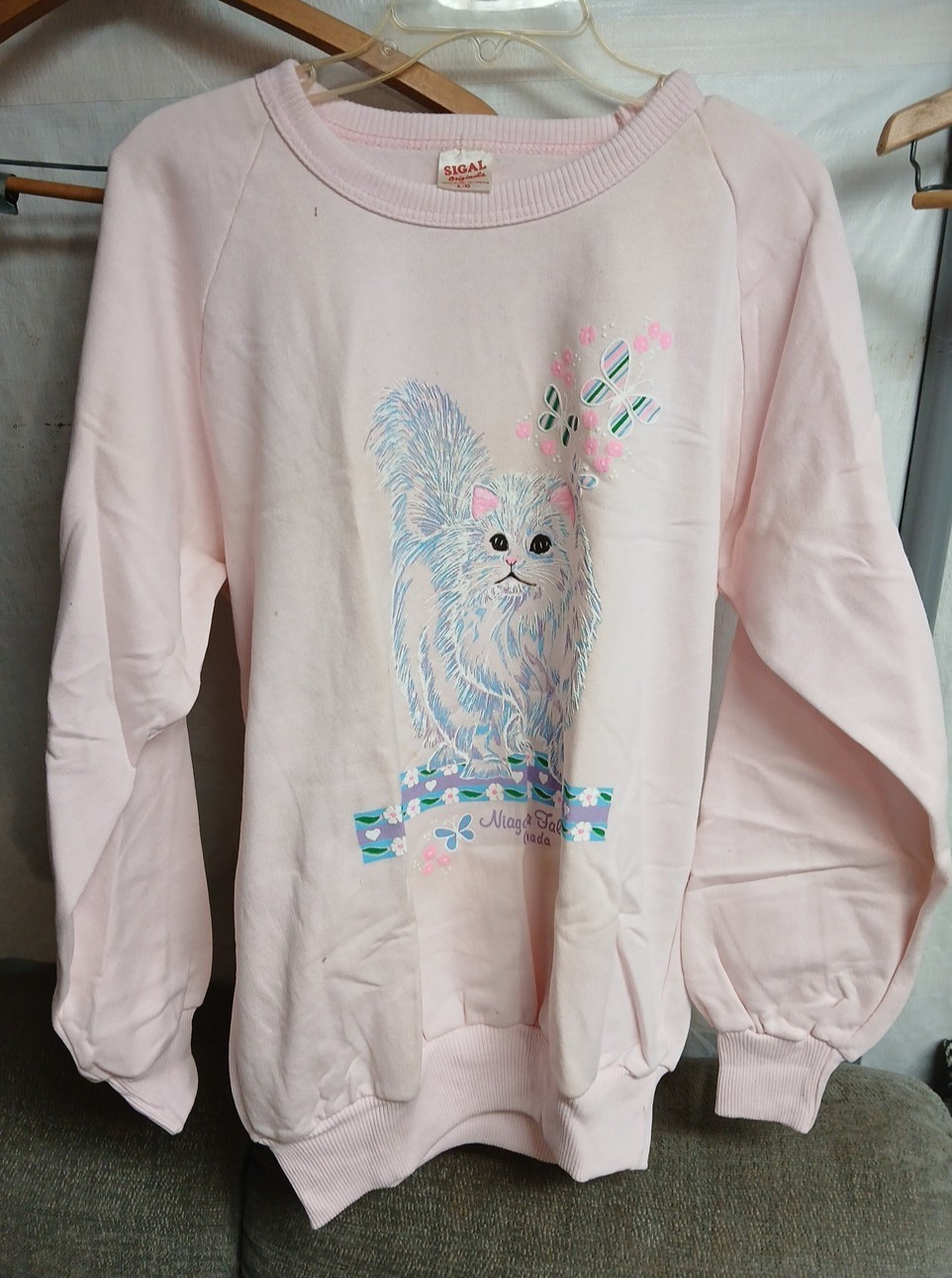 Vintage Niagara Falls Sigal Cat Kitten Sweater Sweatshirt Women Sz L ? 80s 90s