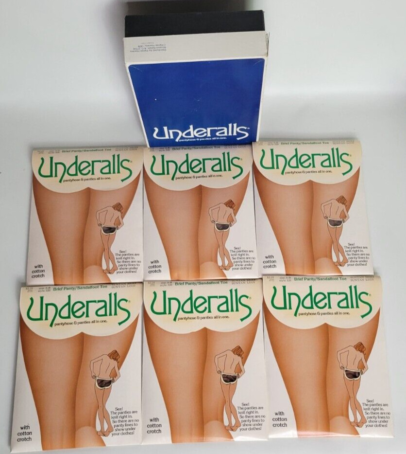 Vtg 1980 NIP 6 Prs Underalls Pantyhose Brief Panty Sandalfoot Suntan 320 Sz A-B