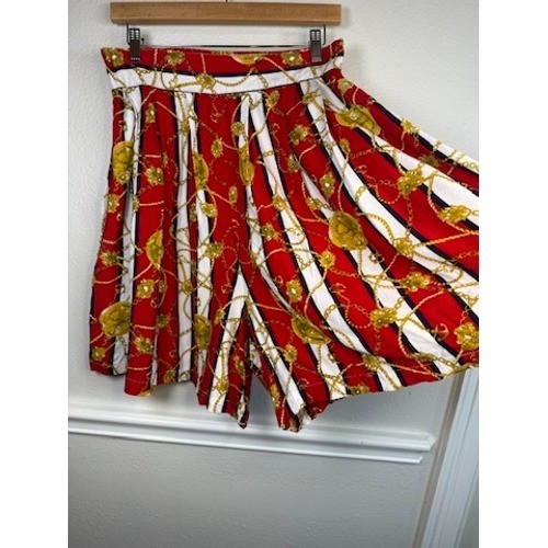 Venezia Vintage Red Nautical Chain Print Shorts Womens 18 High Waist Rayon Pleat