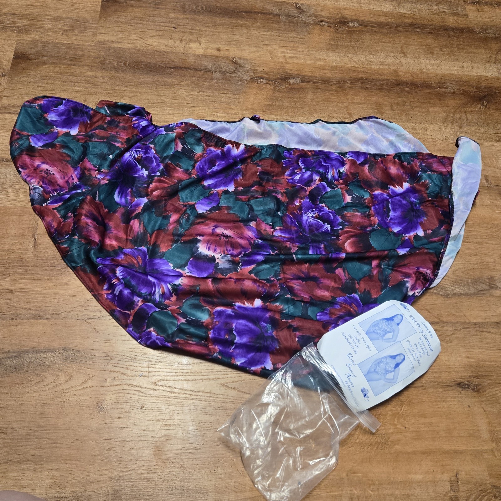 Vintage 1989 Diet Proof Swimsuit Purple Teal Floral Print Latex Free