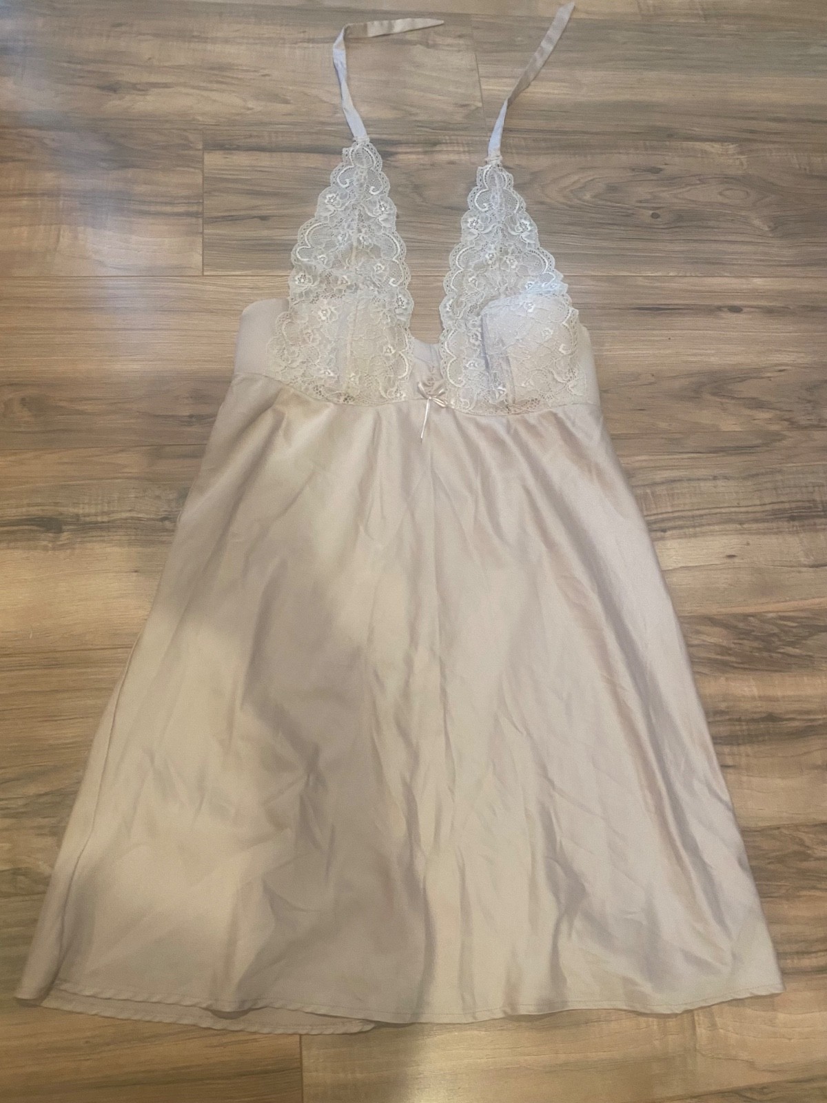 Vintage Orcanta Beige Slip that Ties at Neck with Lace- Has Built in Underwire